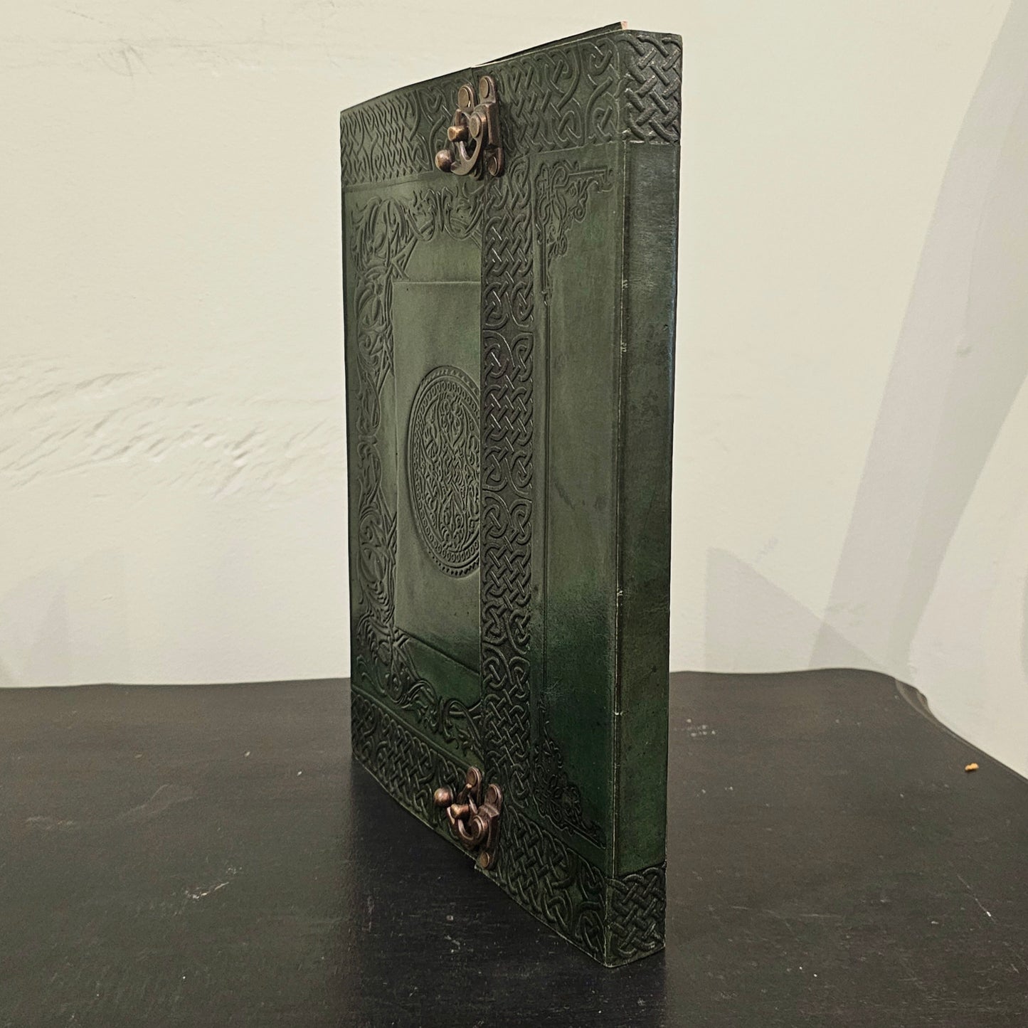 Handmade Celtic Knotwork Leather Journal – Emerald Green