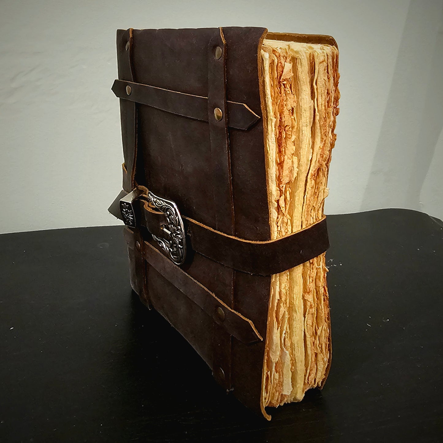 Handmade Leather Journal with Buckle Closure in Aged Mahogany Brown