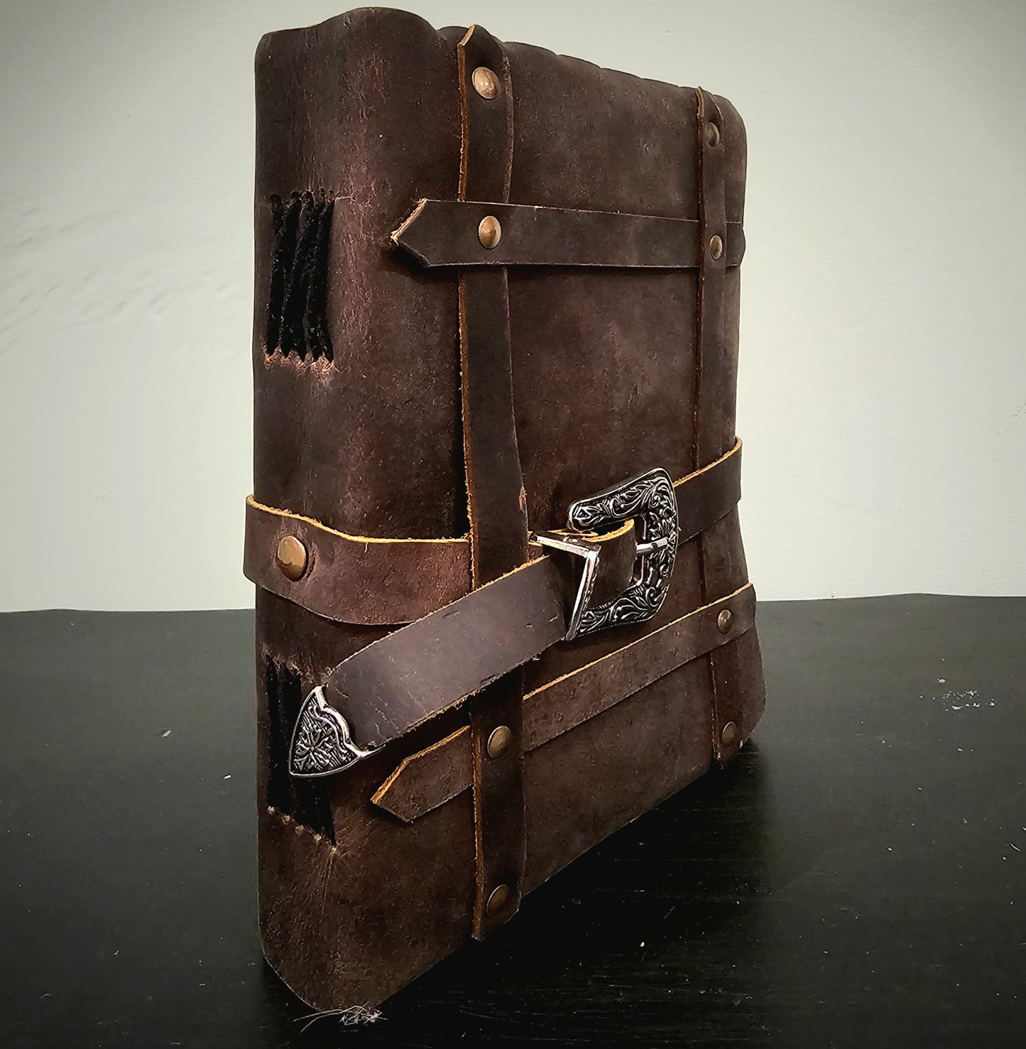 Handmade Leather Journal with Buckle Closure in Aged Mahogany Brown