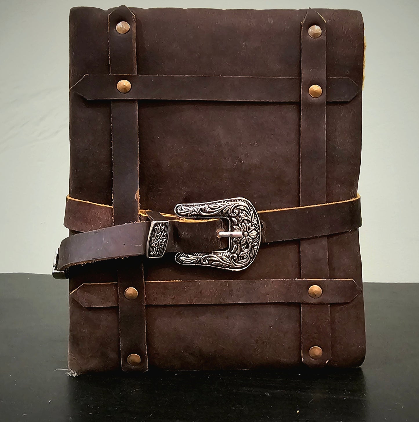 Handmade Leather Journal with Buckle Closure in Aged Mahogany Brown