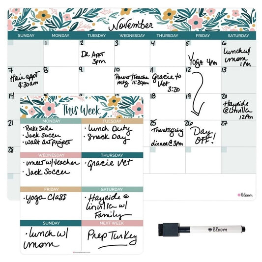 3 Piece Magnetic Dry Erase Planner Set, Garden Blooms - Wordkind Stationery Boutique
