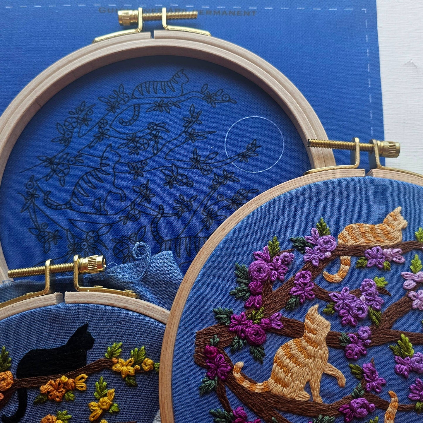 Cats & Full Moon Embroidery Kit: Black Cats