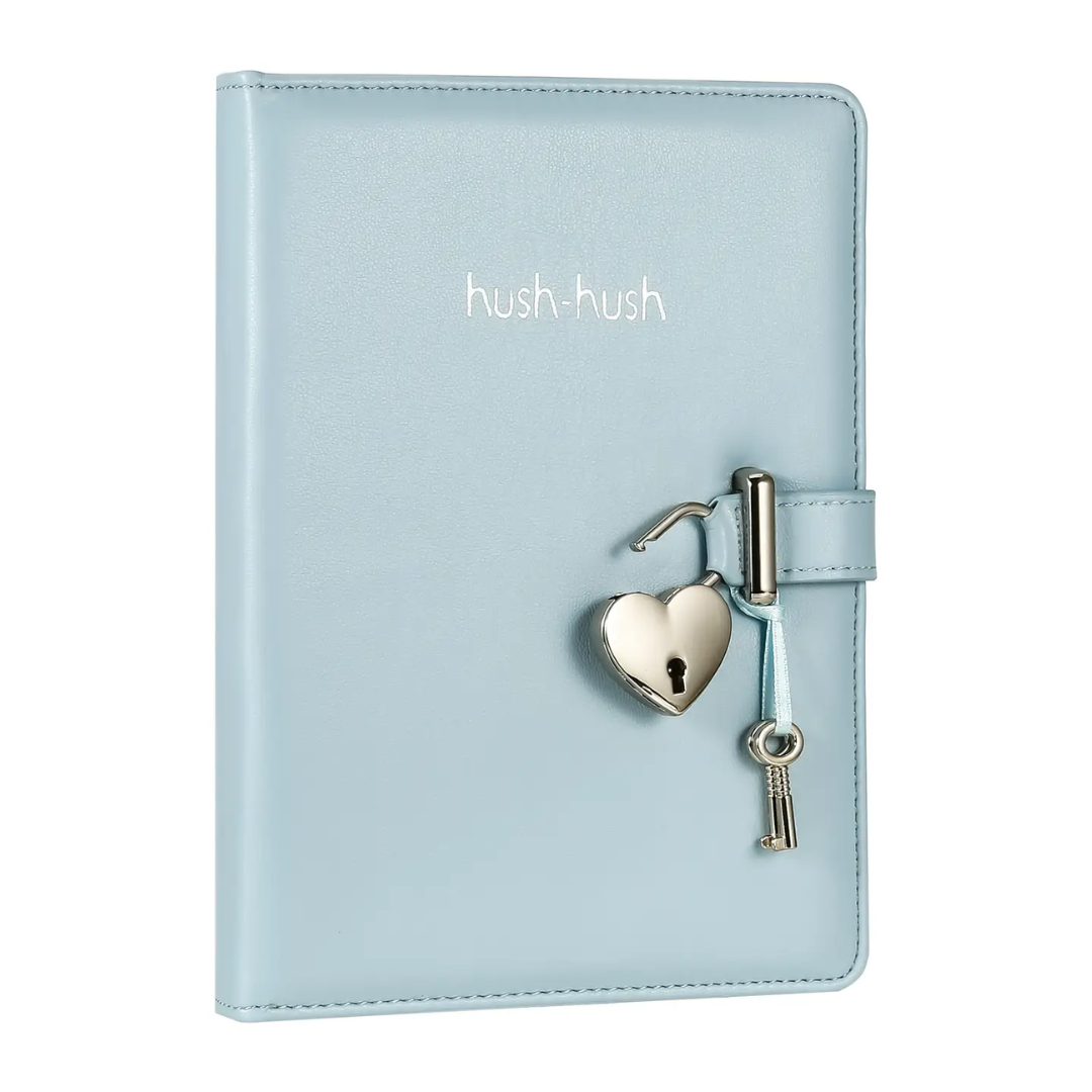 Pastel Blue Heart Lock Journal Gift Set with Pencil Case