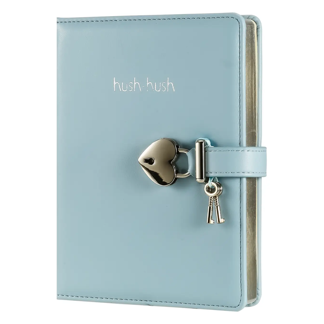 Pastel Blue Heart Lock Journal Gift Set with Pencil Case