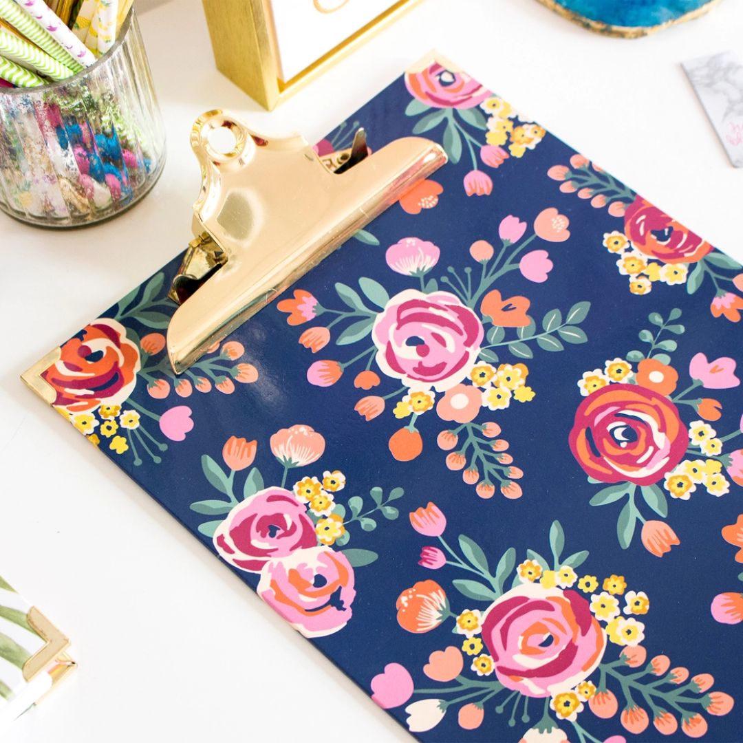 Clipboard- Vintage Florals on Blue Background