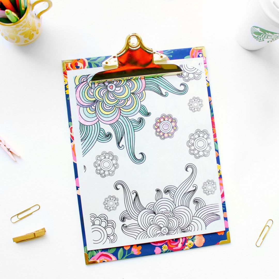 Clipboard- Vintage Florals on Blue Background
