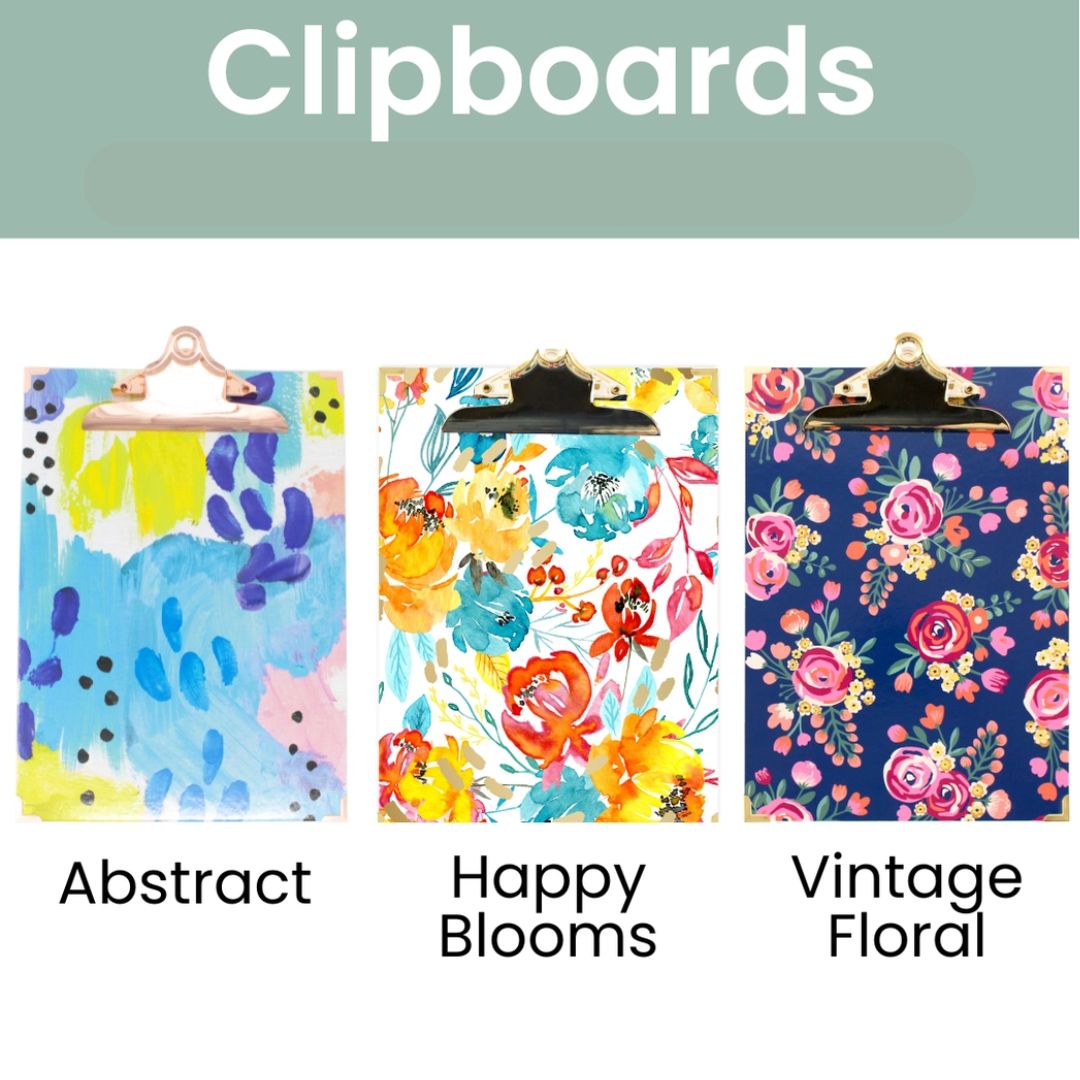 Clipboard with Turquoise and Orange Flowers (Happy Blooms)