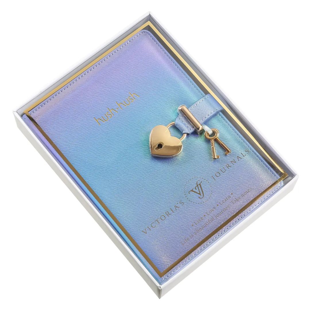 Iridescent Blue Heart Lock Diary with Key