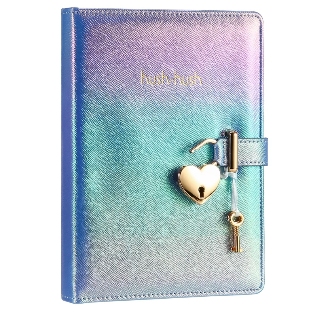 Iridescent Blue Heart Lock Diary with Key