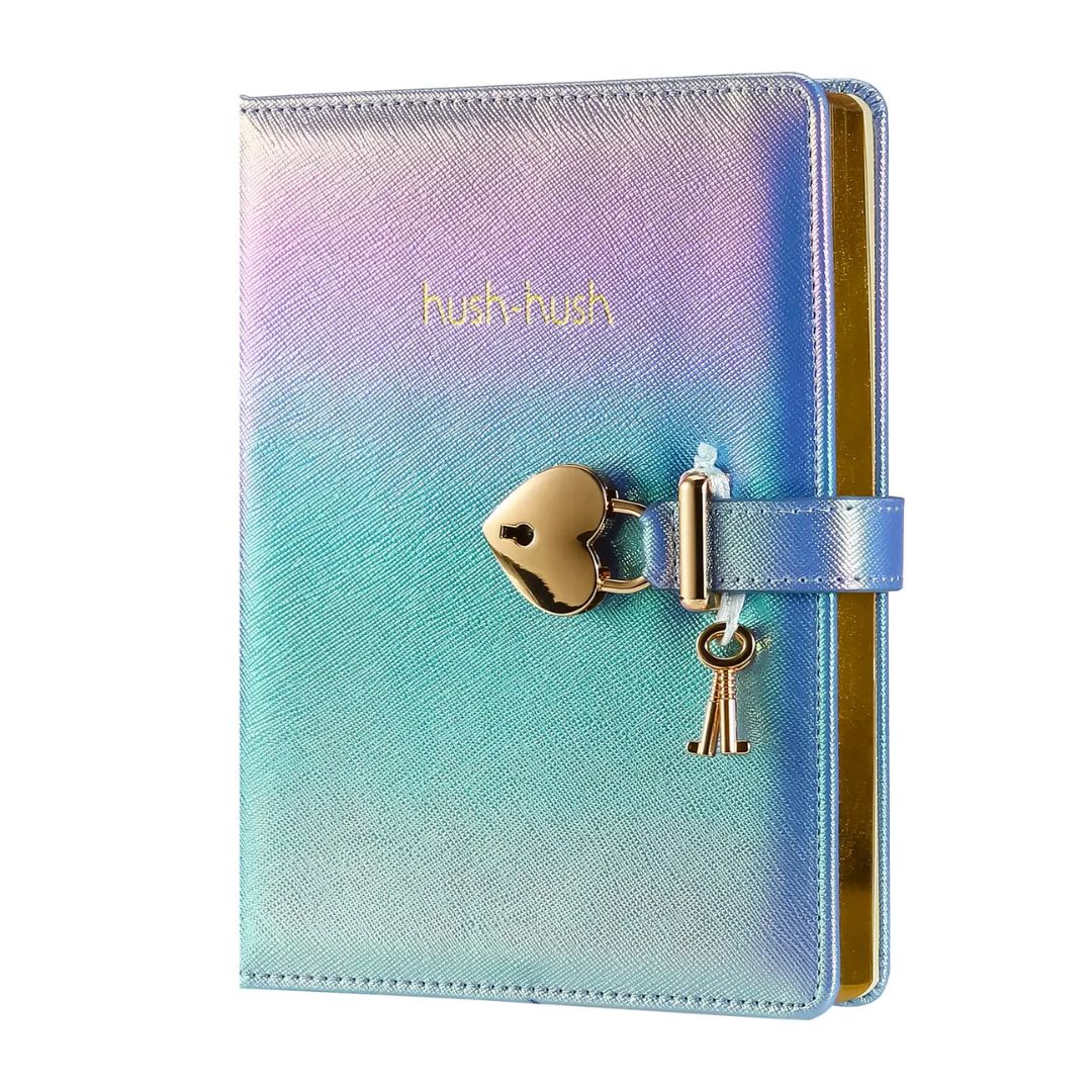 Iridescent Blue Heart Lock Diary with Key