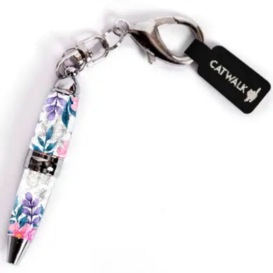 Blue, Purple and Pink Flowers and Leaves Mini Keyring Pen: Charming and Colourful