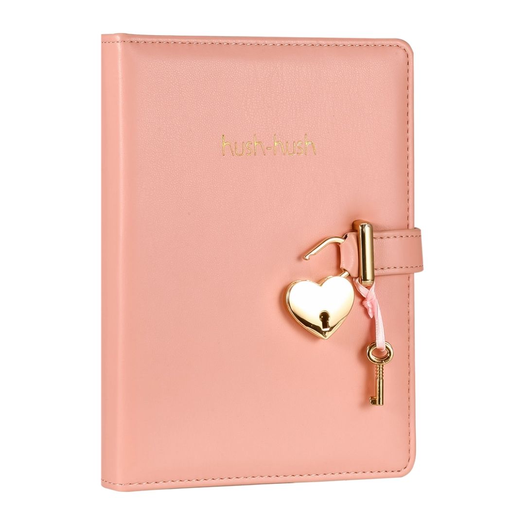 Pastel Pink Heart Lock Journal Gift Set with Pencil Case