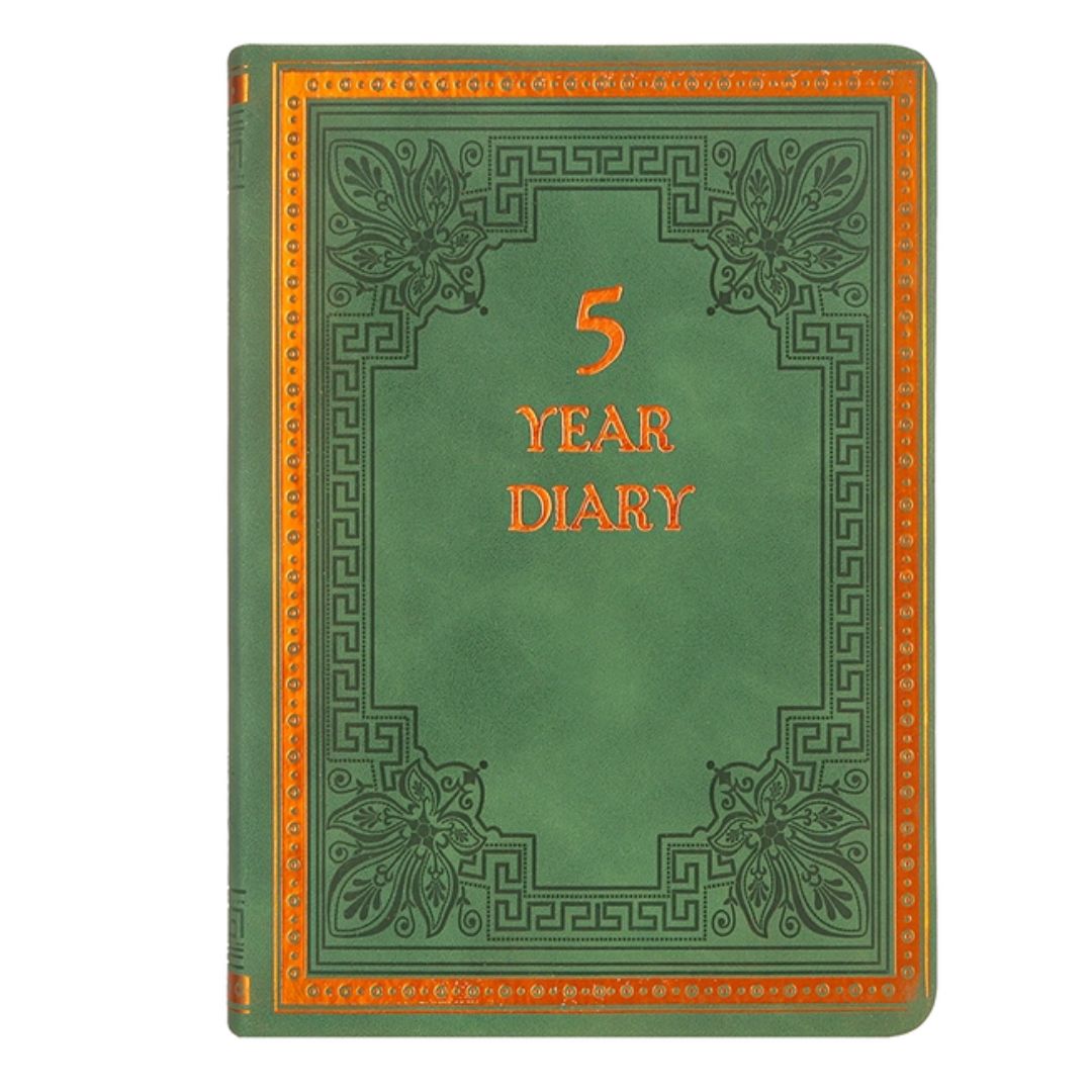 5 Year Antique Planner Vegan Leather Cover 4.6x6.6"(Green) - Wordkind