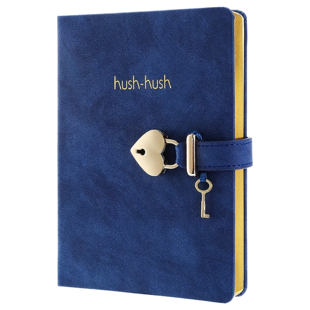 Heart Lock Diary with Key, Vegan Cover (Blue) - Wordkind