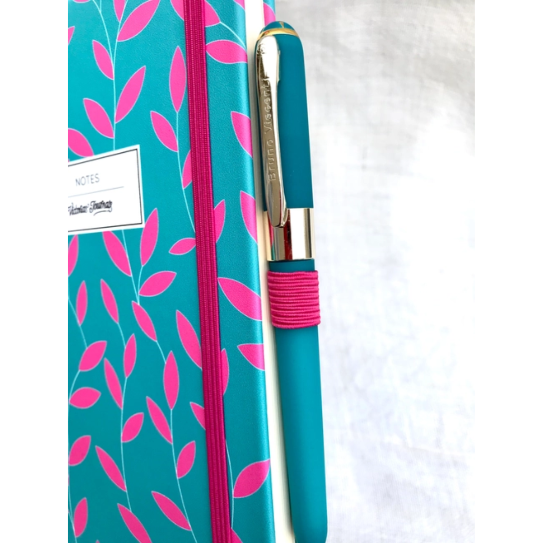 Vegan Leather Hard Cover Journal, Pouch and Pen Gift Set (Turquoise/Pink) - Wordkind