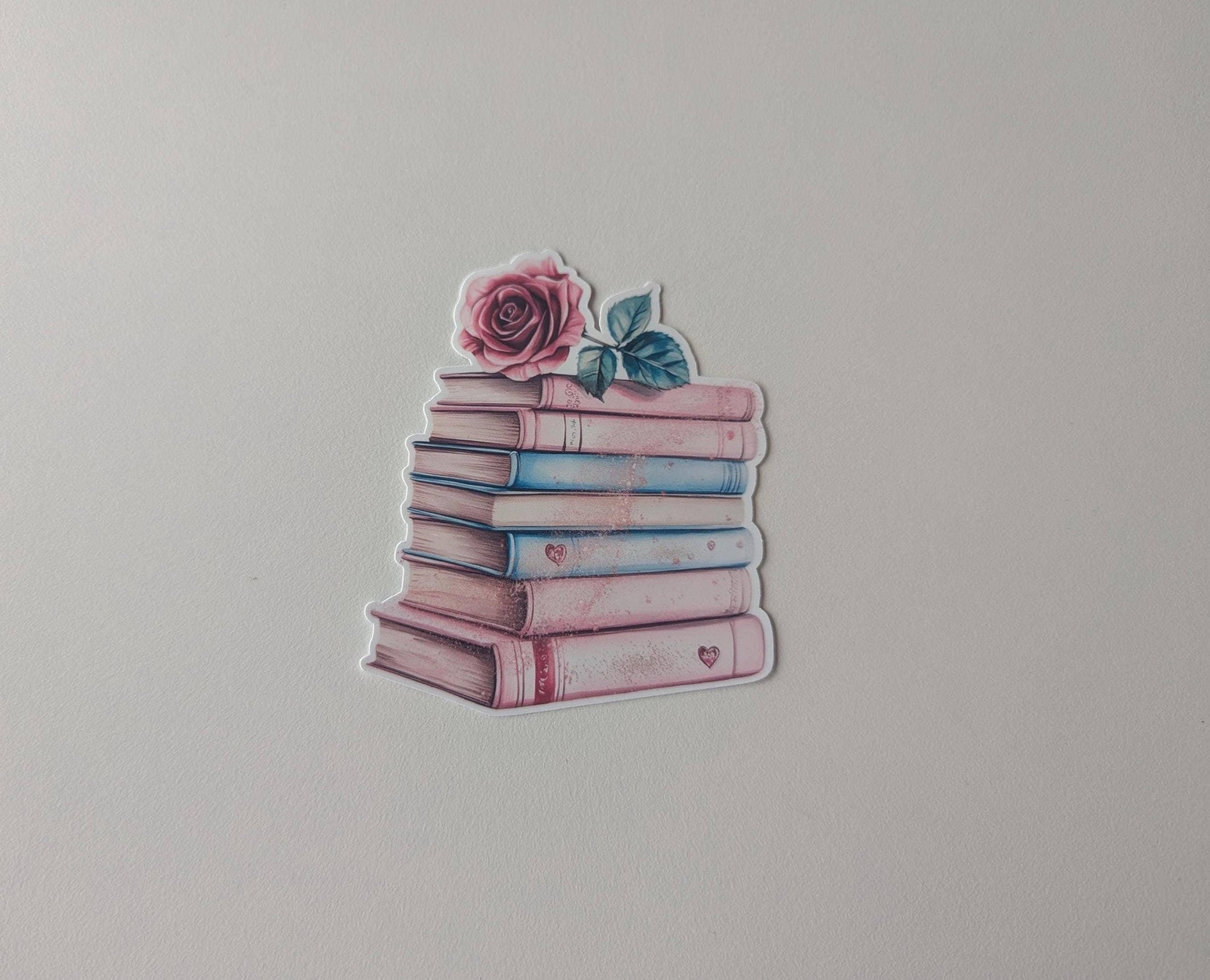 Gold Laced Stack of Books and Rose Vinyl Sticker - Wordkind Stationery Boutique