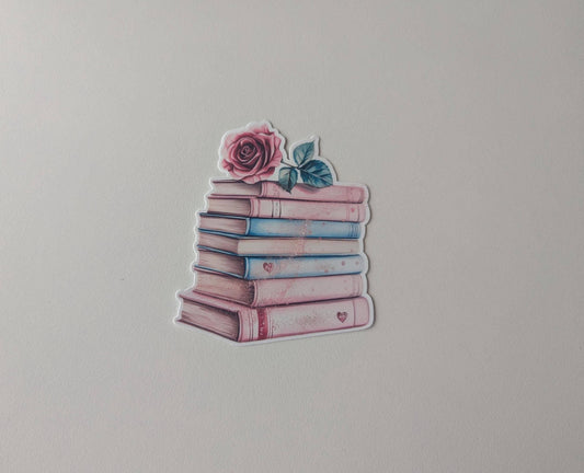 Gold Laced Stack of Books and Rose Vinyl Sticker - Wordkind Stationery Boutique