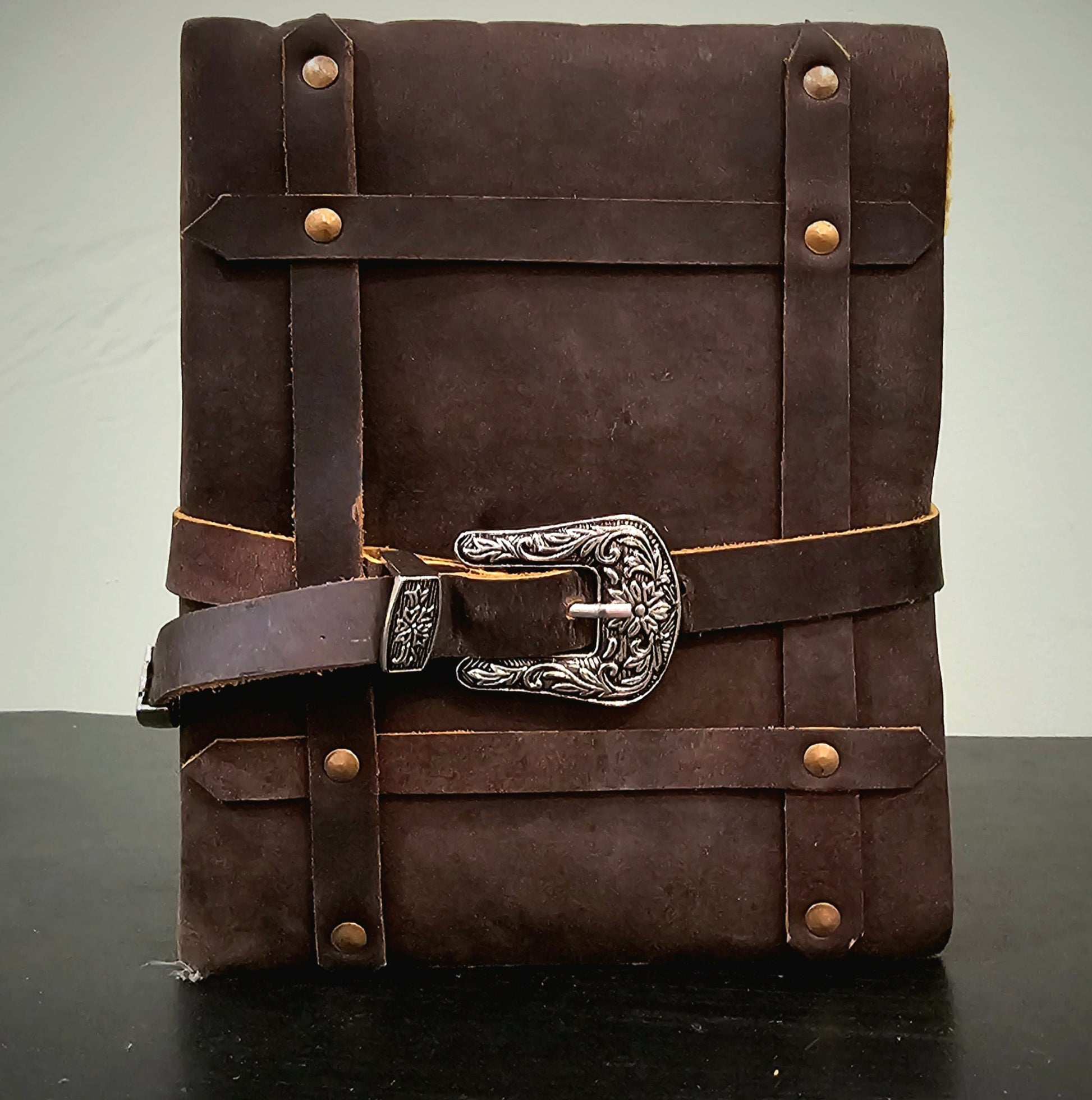 Handmade Leather Journal with Buckle Closure in Aged Mahogany Brown - Wordkind Stationery Boutique