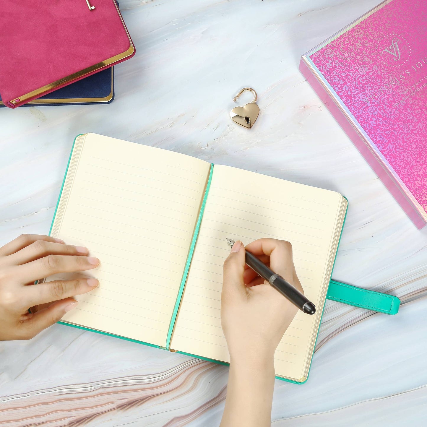 Heart Lock Diary for Girls with Key (Iridescent Pink) - Wordkind Stationery Boutique