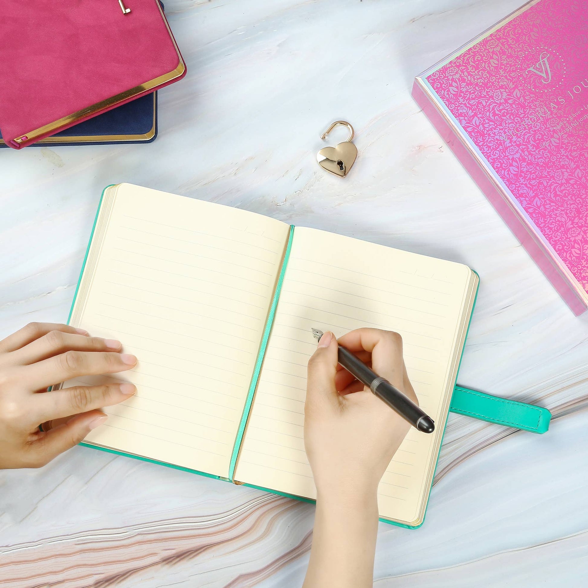 Heart Lock Diary for Girls with Key (Iridescent Pink) - Wordkind Stationery Boutique