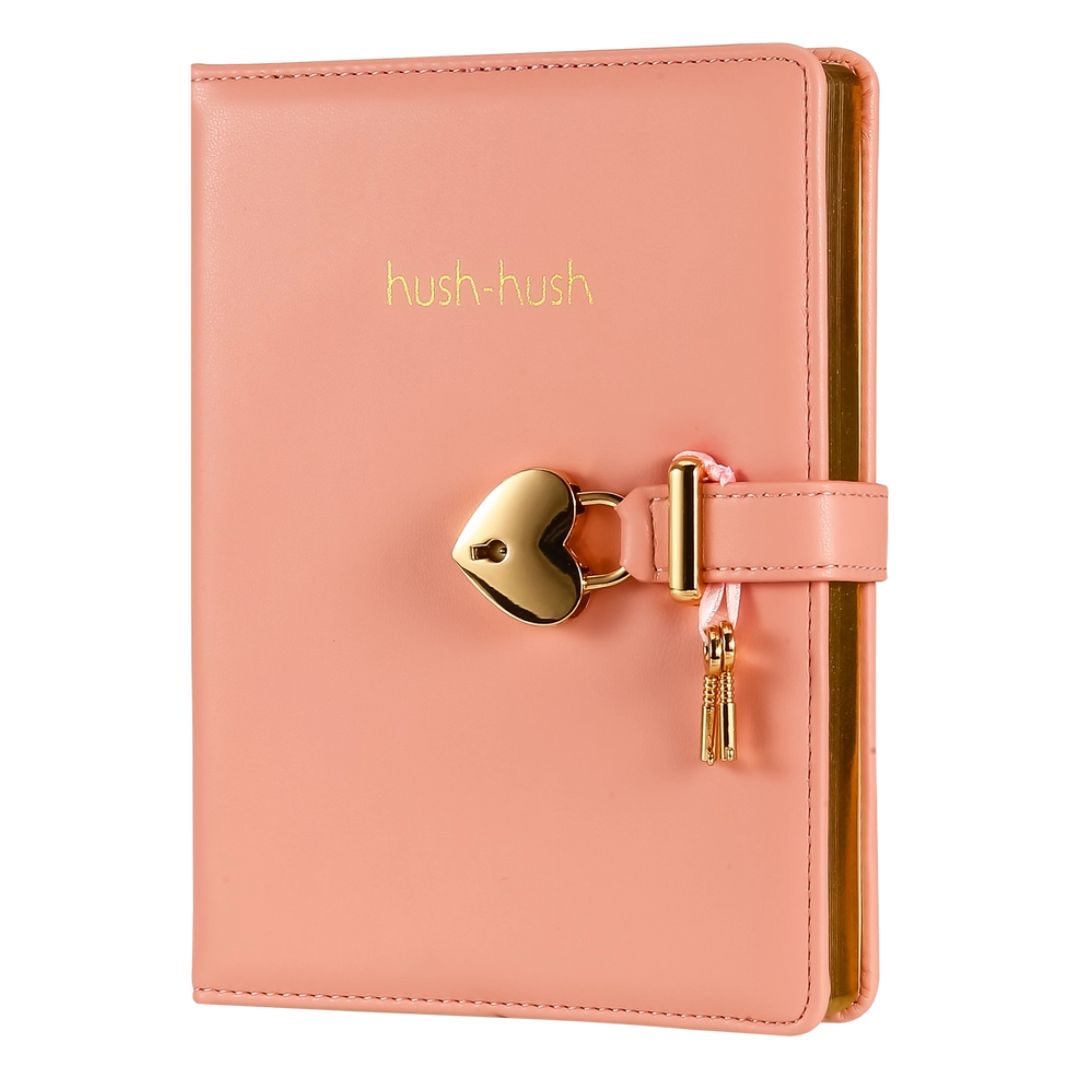 Pastel Pink Heart Lock Journal Gift Set with Pencil Case