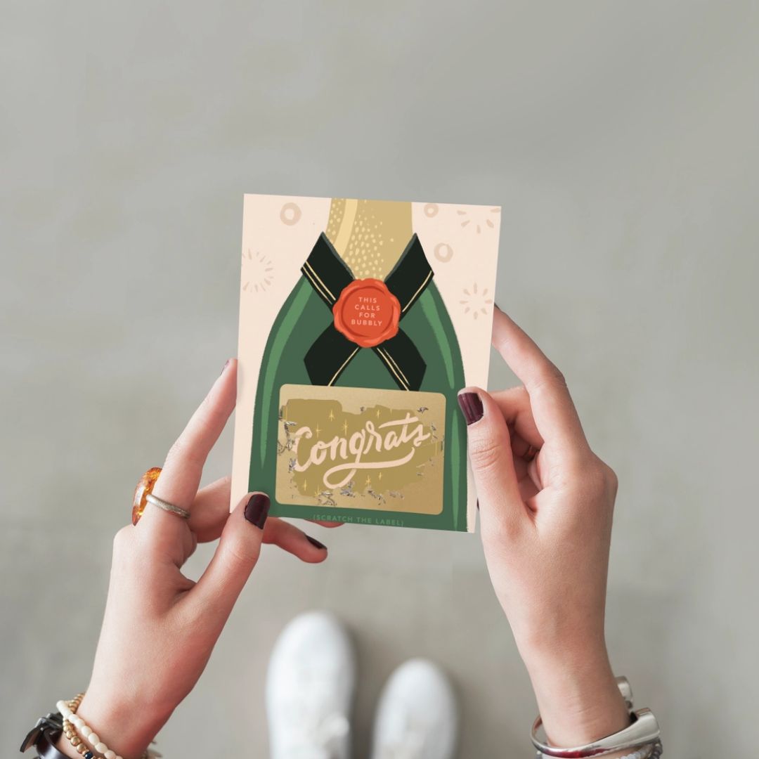 Scratch - Off Card - Bubbly Champagne - Congrats/Wedding - Wordkind Stationery Boutique