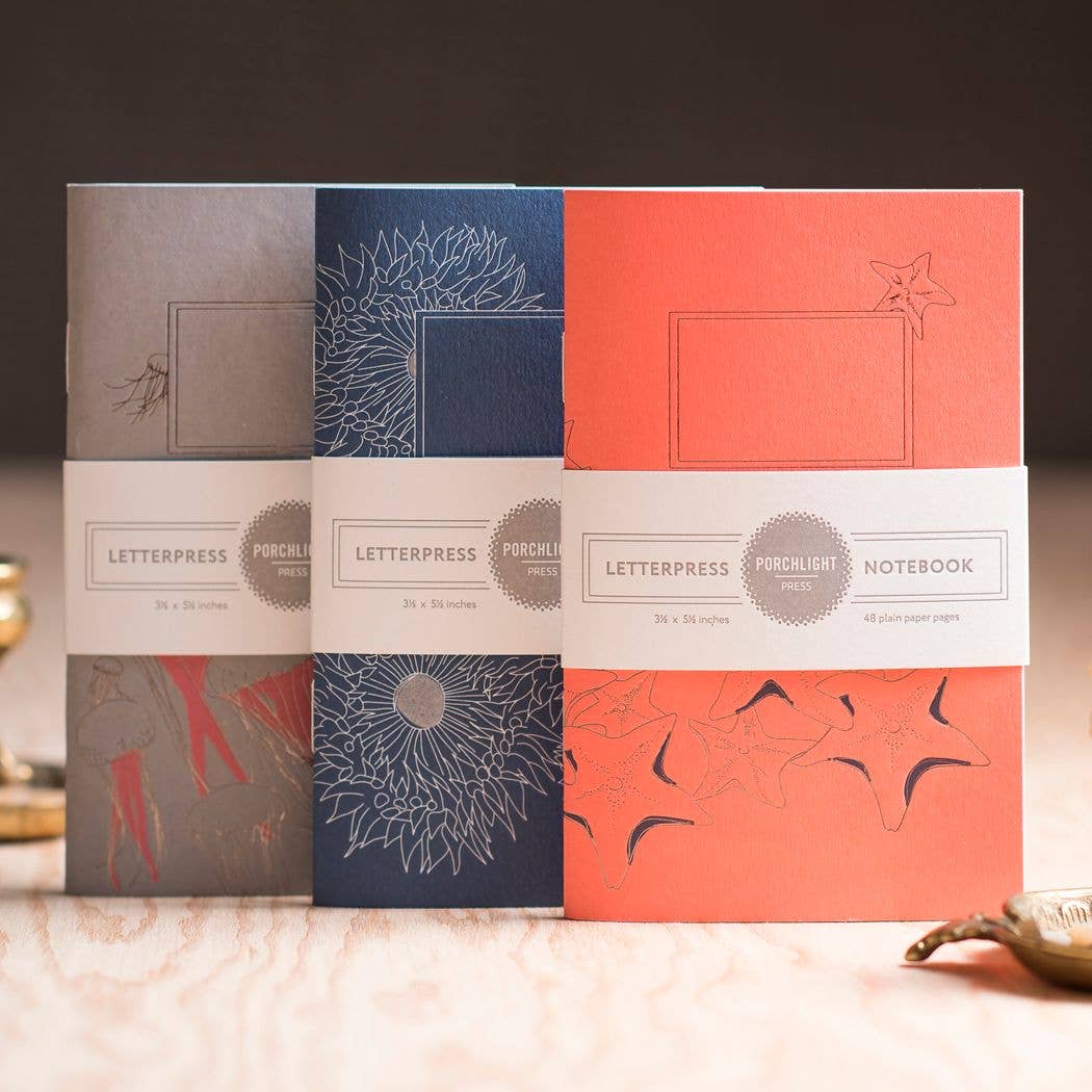 Set of 3 Pocket Letterpress Notebooks - Aquatic Series - Wordkind Stationery Boutique