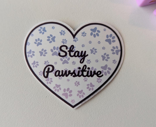 Stay Pawsitive Heart Shaped Vinyl Sticker - Wordkind Stationery Boutique