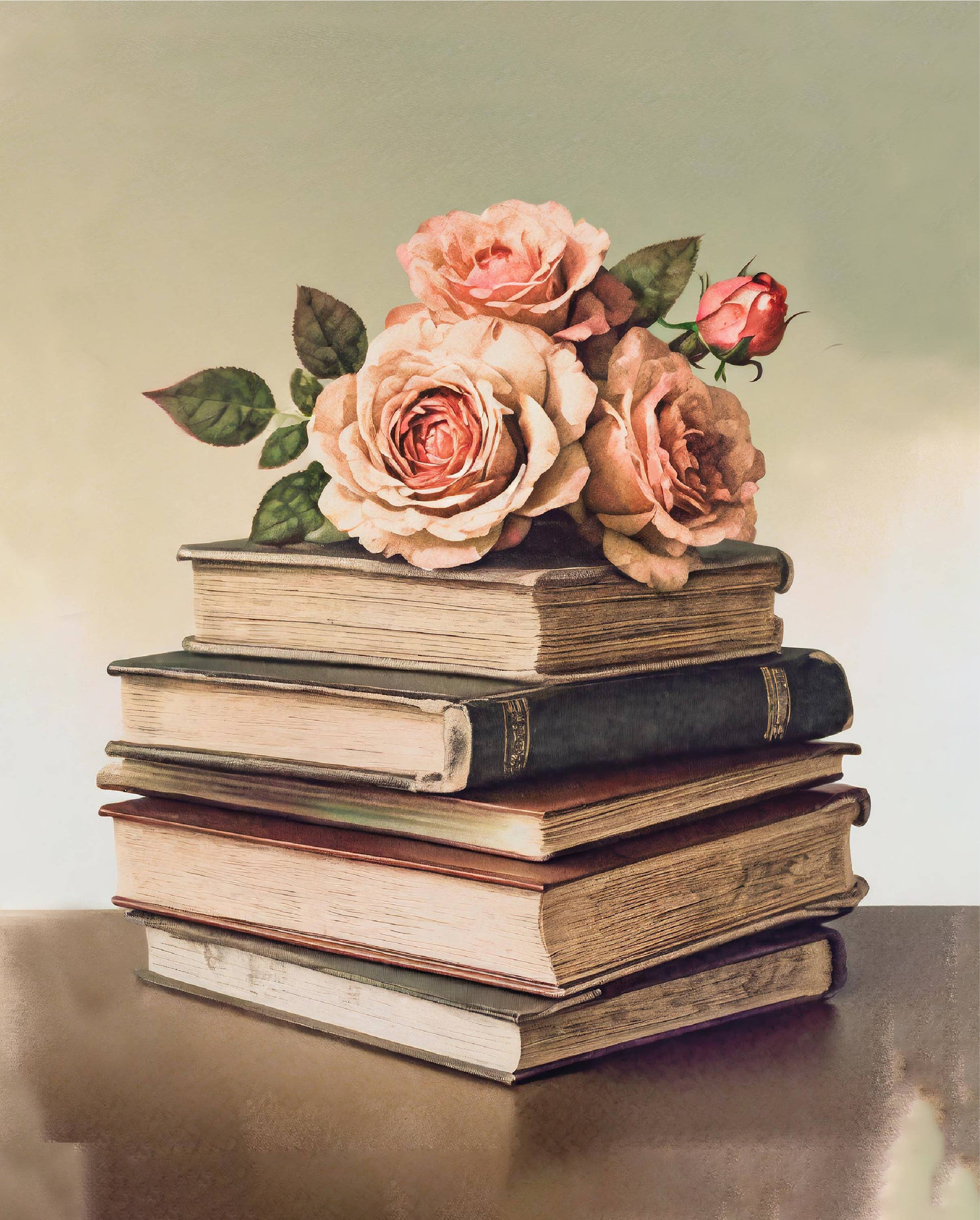 Vintage Books & Roses Art Print | Romantic & Nostalgic Decor | Made in Canada - Wordkind Stationery Boutique
