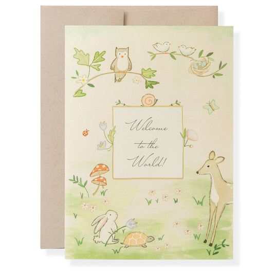 “Welcome to the World” Woodland Baby Card – Karen Adams Designs - Wordkind Stationery Boutique