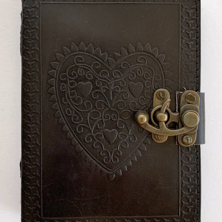 Black Leather 5x7 Heart-Themed Journal - Wordkind
