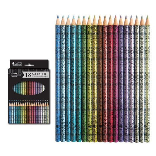 Metallic Coloured Pencils with Feather Design - Wordkind