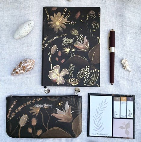 Vegan Leather Stationery Set with Purple Floral Design - Wordkind